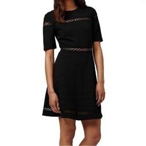 Topshop Black Dress Cutout Short Sleeve Scoop Neck Fit & Flare A-Line US Size 4